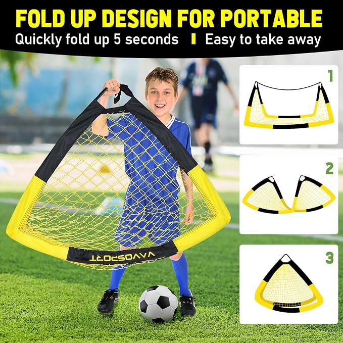 Kids Soccer Goals for Backyard Set - 2 of 4' x 3' Portable Soccer Goal Training Equipment, Pop Up Toddler Soccer Net with Soccer Ball, Soccer Set for Kids and Youth Outdoor Games, Sports, Play