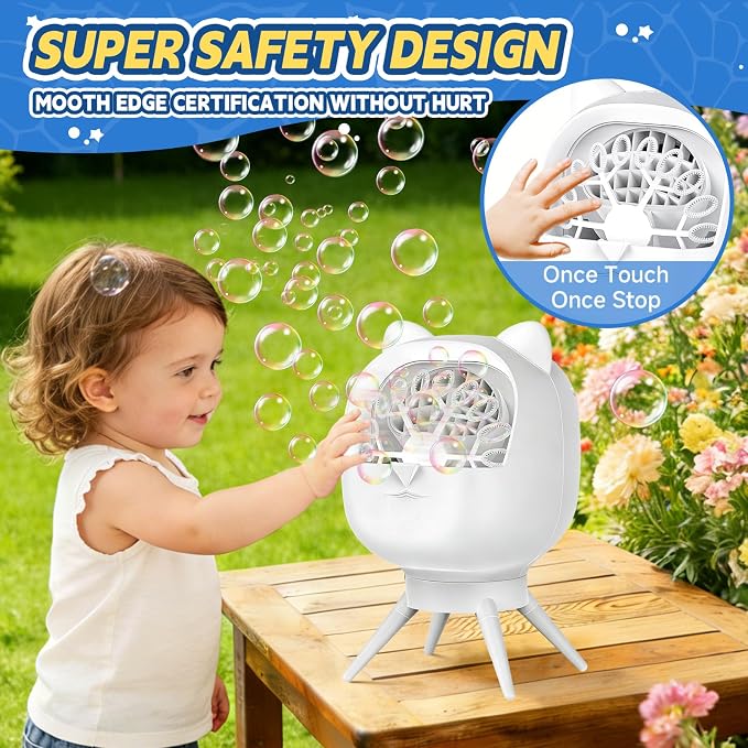 Upgraded Bubble Machine with Remote Control, Automatic Rotation 1800mAh Rechargeable Battery, Type-C Charge, Bubble Maker for Kids, Weddings, Birthday Parties, Outdoor Activities
