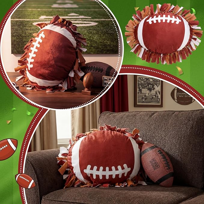 Weysat 8 Sets Football Tied Pillow Craft Kit DIY Football Shaped Pillow Craft Adults Gifts with PP Cotton for Sports Theme Party Room Decor VBS Favors Giveaways