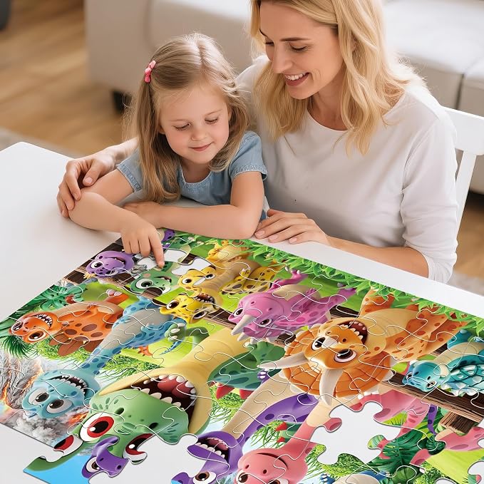 Jumbo Floor Puzzle for Kids Ages 4-6,48 Piece Cartoon Dinosaur Large Jigsaw Puzzles,Learning Toys for Toddlers Ages 3-5,Children Homeschool Educational Easter Gift for Boy Girl Ages 4-8