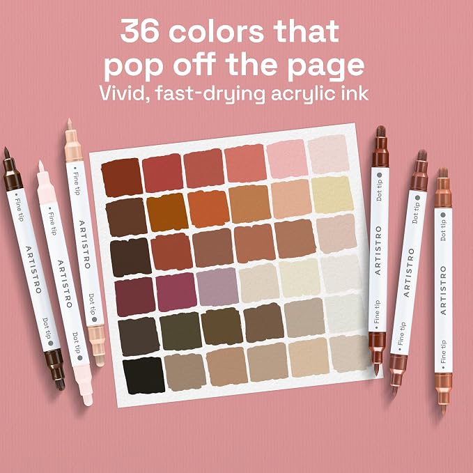 ARTISTRO 36 Skin Tones Dual-Tip Acrylic Paint Markers – Paint Pens Set with Dot & Fine Tips for Fabric, Rock, Glass, Wood, Coloring Books – Arts & Crafts Gift – Classroom Must Haves & School Supplies