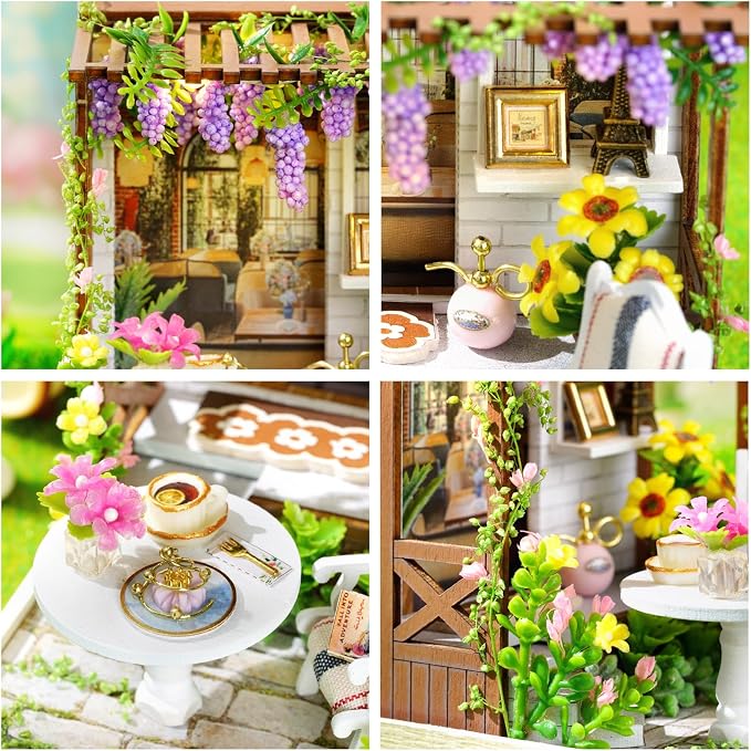 Miniature House Kit, CUTEROOM Tiny House Kit Wooden Dollhouse Kit Mini House Making Kit, DIY Dollhouse Kit Birthday Gift -Leisure Time