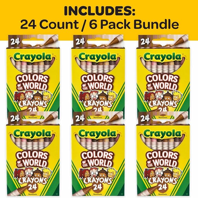 Crayola Bulk Crayon Set, Colors of The World, Multicultural Crayons, School Supplies, 6 Sets of 24 Colors (Pack of 8)