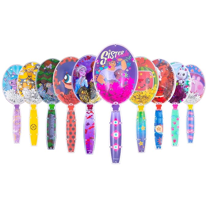 Disney Frozen Hair Brush with Magical Sparkling Leaves Confetti featuring Anna and Elsa for Girls, Purple - Kids Ages 3+