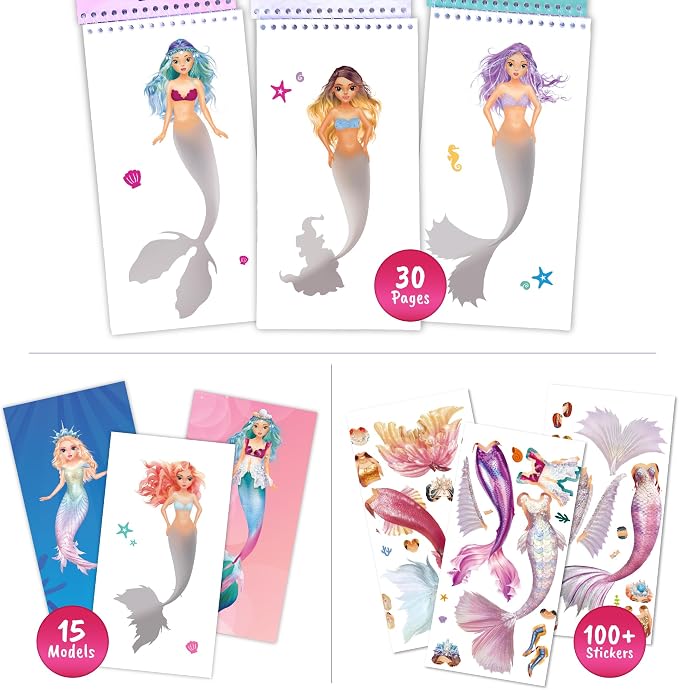 BSCOOL Angels & Fairies and Mermaid Sticker Dress Up Activity Book 2-Pack for Girls Ages 5+ – 200+ Stickers – Fantasy Paper Doll Books – Birthday Gift for Kids