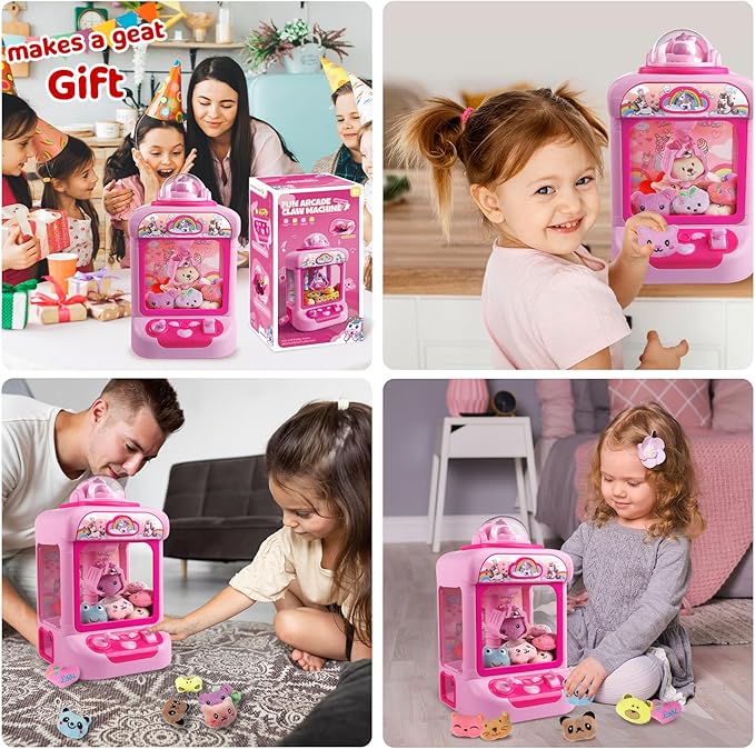 TingingYuli Mini Claw Machine for Kids - Unicorn Candy Grabber Vending Machine Toy with 20 Plush Prizes, Arcade Prize Dispenser Game, Girl Toys Age 3-8, Christmas Birthday Easter Gift