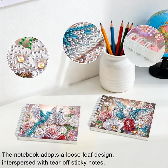 2 Pcs Bird Diamond Painting Notebook 80 Pages for Adults,Diamond Art Journal and DIY Sketchbook, Diamonds Art Kit Supplies,Gift for Beginners, Craft Lovers, Artists. (Bird2)
