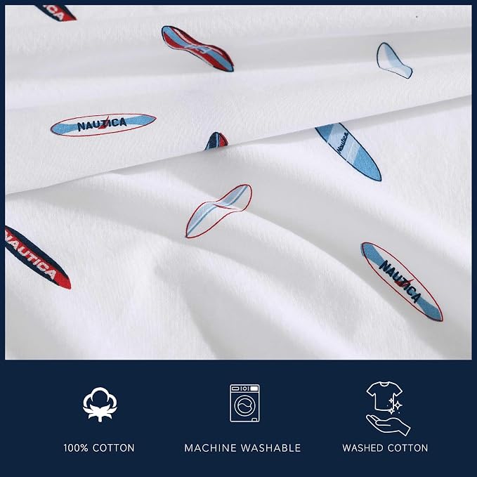 Nautica - King Sheets, Cotton Percale Bedding Set, Casual Home Decor (High Surf Navy, King)