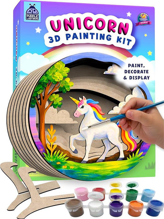 Unicorn 3D Painting Kit for Kids - DIY Wooden Painting Crafts for Kids, Unicorn Craft Set, 7 8 9 10 Year Old Girl Birthday Gifts, Girls Crafts Ages 6-8, Arts and Craft for Kid Ages 8-12