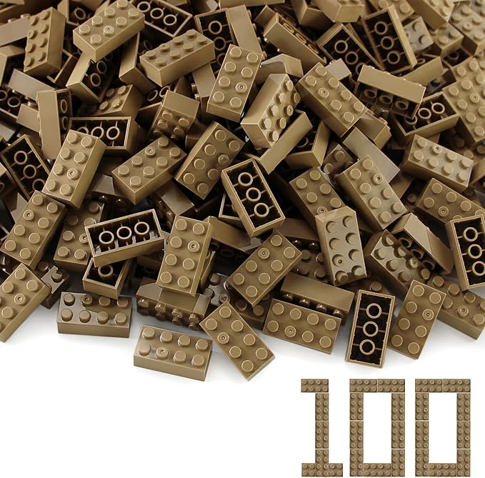 100pcs 2x4 Bricks Dark Tan Classic Pieces Parts Building Creative Play Set Blocks Toy Accessories Compatible with 3001 Major Brands