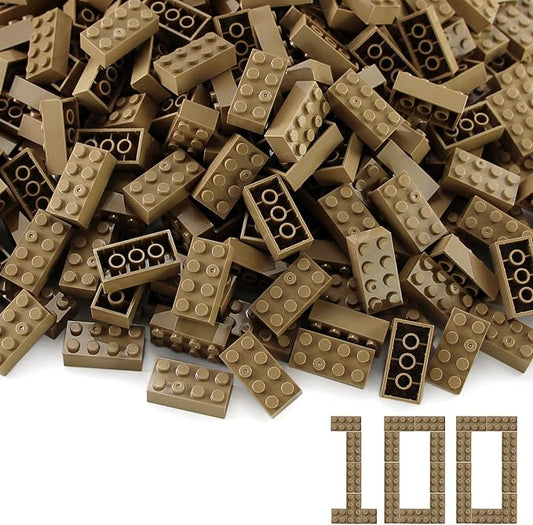 100pcs 2x4 Bricks Dark Tan Classic Pieces Parts Building Creative Play Set Blocks Toy Accessories Compatible with 3001 Major Brands