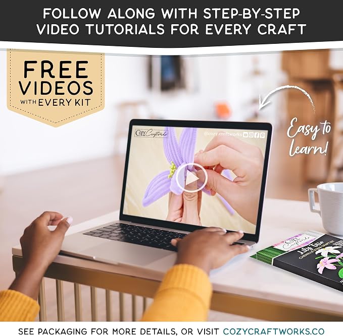 WeVeel Cozy Craftworks Chenille Stem Flower Craft Kit for Adults – CC 4 Flowers Bundle – Relaxing DIY Arts & Crafts Kit with All Supplies