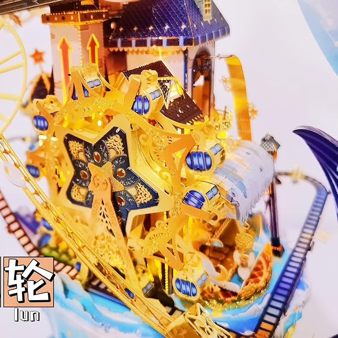 MU 3D Metal Puzzles for Adults Starlit Amusement Park, Metal Model Kits DIY Sets Funhouse Miniature Building Landscape Architecture Puzzles, Birthday New Year Gift Home Desk Decor