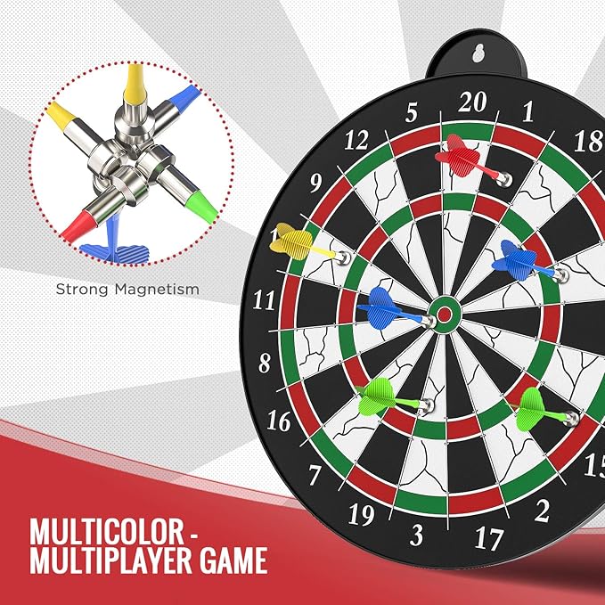Dart Board - 12pcs Magnetic Darts - Excellent Indoor Game and Party Games - Gifts for 5 6 7 8 9 10 11 12 Year Old Boy Kids
