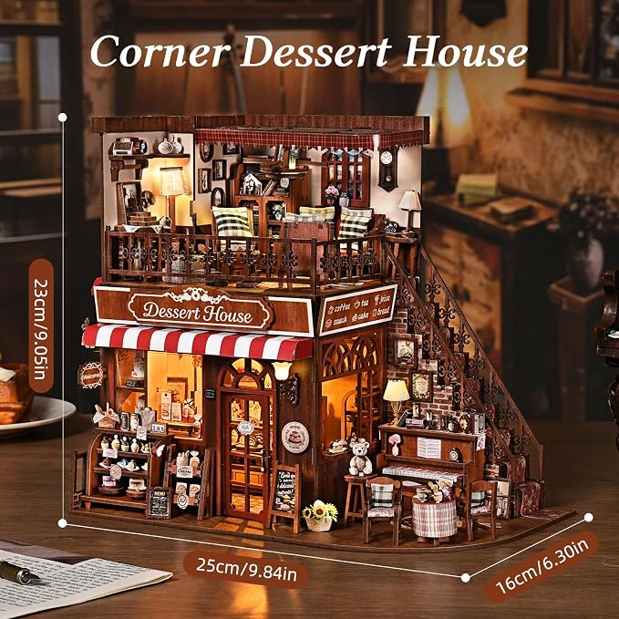 TOYQI Mini House Kit, DIY Miniature Dollhouse Book Nook Kits for Adult | 3D Wooden Puzzle Booknook with LED Light, Diorama Building Home Decor Gifts for Family Lovers