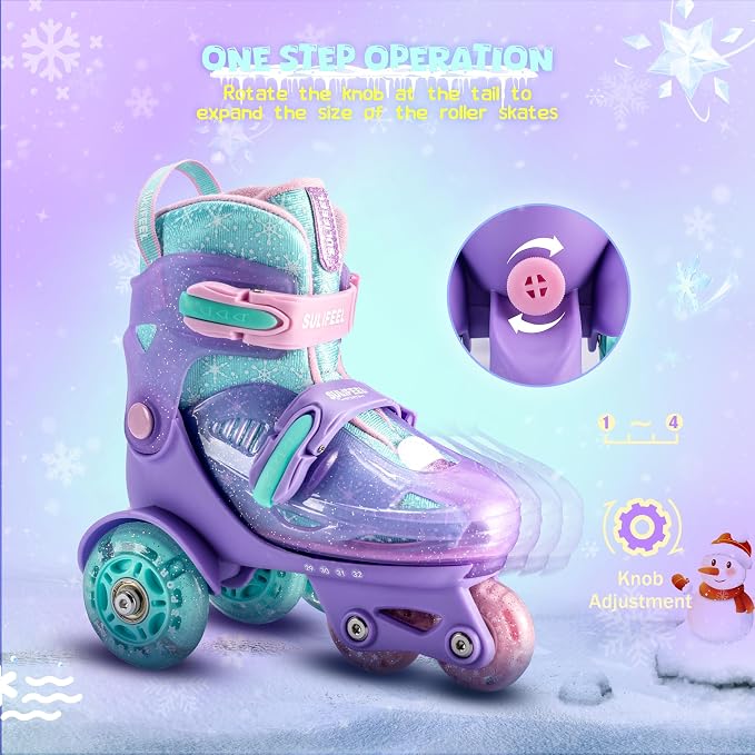 SULIFEEL Adjustable Roller Skates for Girls Boys Kids,Fun Illuminating Light Up Flash Wheels Three-Point Type Balance Suitable for Beginners Indoor Roller Skating