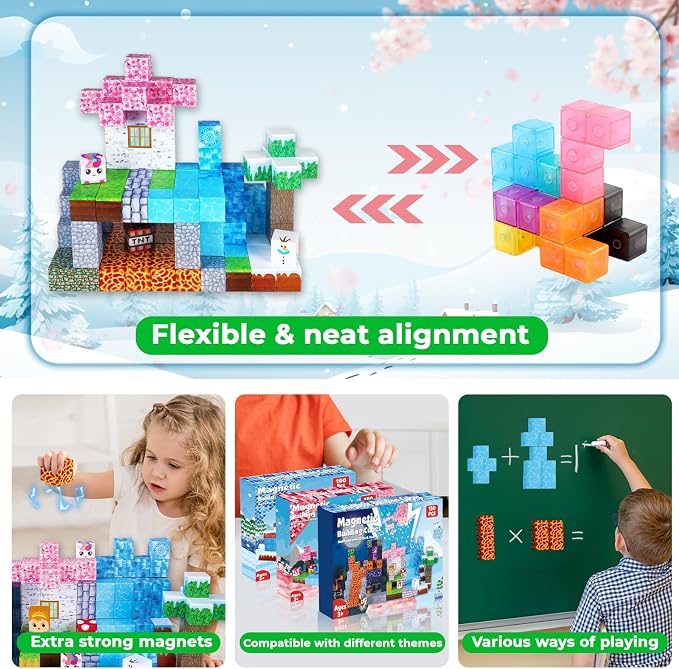 ToyUnited Magnetic Blocks-150PCS Magnetic Building Blocks Magnet Cubes Stacking Dark Forest Glacier Castle, STEM Montessori Sensory Toys for Kids Boys Girls Ages 4-8 Holiday Birthday