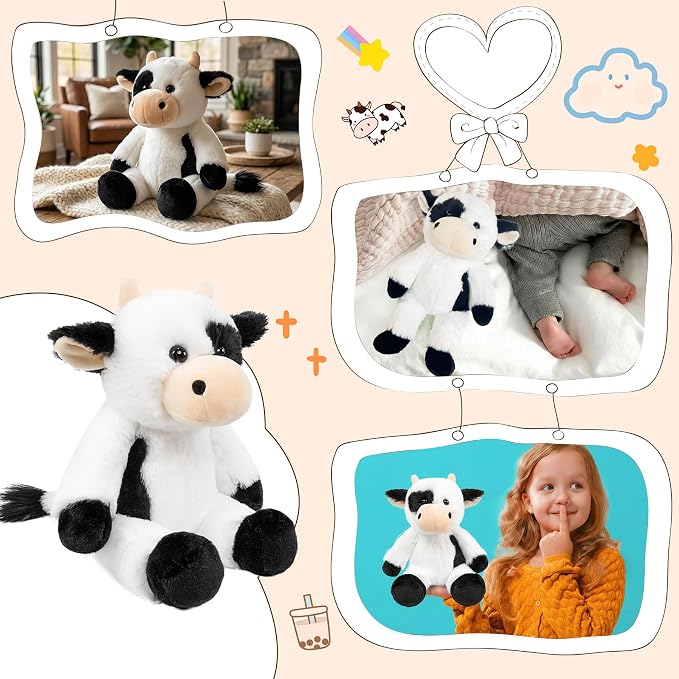 Stuffed Animal Plush Toy Soft Plushie Cuddly Holstein Cow Cute Plush Toy for Kids Toddlers Boys Girls Birthday Christmas Nursery Decor Party Favors
