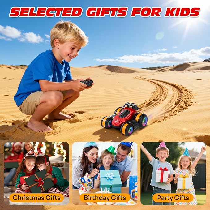 High Speed Remote Control Drift Car for Kids, 360 Degree Rotating Deformation Stunt RC Cars for Boys and Girls Ages 3-16, 4WD Drift RC Stunt Car with Light for Christmas, Birthday, Party Gifts (Red)