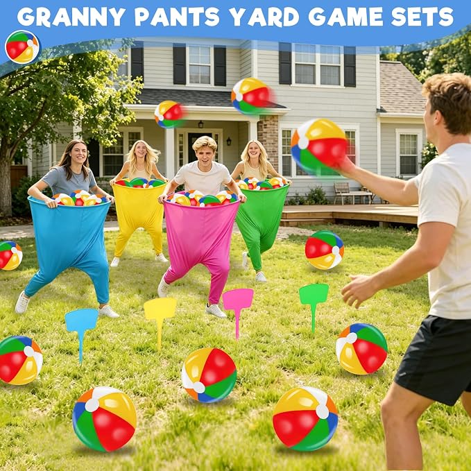Granny Pants Yard Game Set, Granny Pants Family Party Outdoor Games with Pants Bouncy Balls Stakes Storage Bag for Large Group, Birthday Party Gift, Carnival Party Reunion Gathering