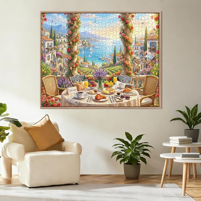 Mediterranean Morning Puzzles for Adults 1000 Pieces,Challenging Jigsaw Puzzles for Adults,Difficult Impossible Puzzle for Family Game Night,Recycled Paper Jigsaw Puzzle,Gifts for Boys Girls