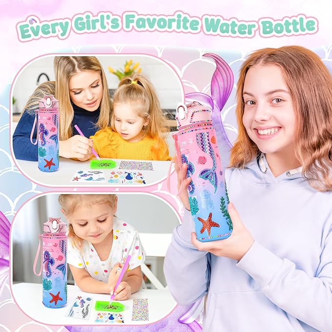 13PCS Mermaid Toys Gifts for Girls 4-6 7 8 9 10 Years Old, Girls Birthday Gifts Set with Light Up Star Pillow DIY Water Bottle Kits, for Daughter Niece Christmas Birthday Baskets for Kids