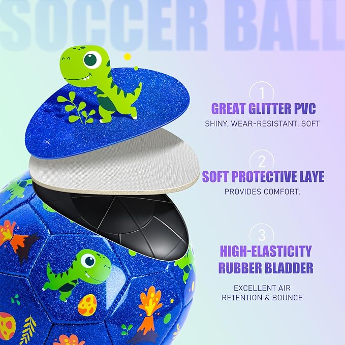 INPODAK Soccer Ball Size 3 Size 2 for Toddlers Kids 1-3 3-8, 1 or 2 Pack Cartoon Small Dinosaur Unicorn Soccer Ball Gifts for Girls Boys, Indoor Outdoor Sports Play Toys Birthday Gifts with Pump