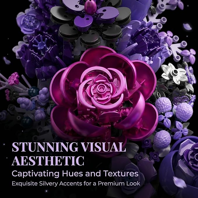 Purple Moon Flower Building Set, Botanical Collection Artificial Flowers Building Blocks Kit Compatible with Lego for Adults Home Décor Wall Art Decoration