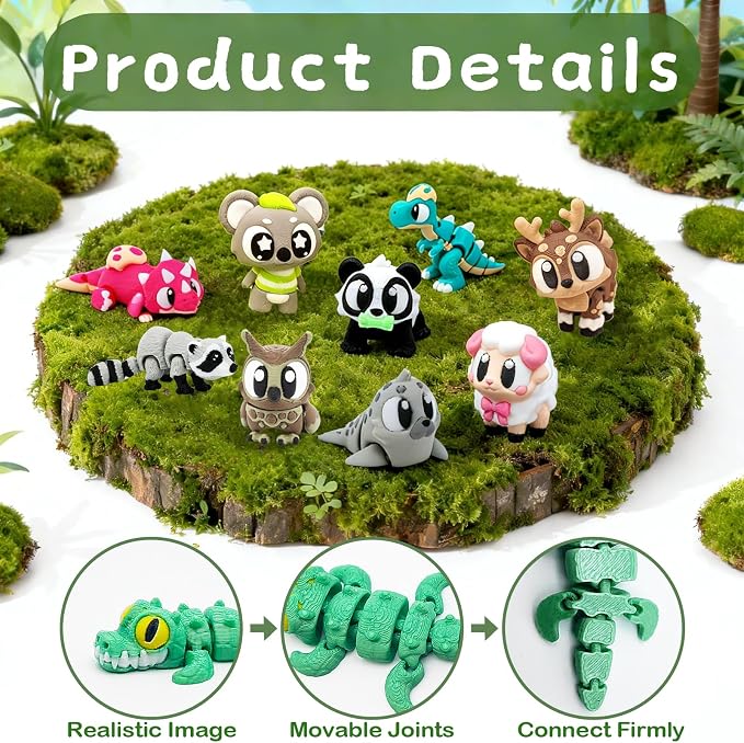 24 PCS Large 3D Printed Animals Toys, 3D Printed Figurines Set - Movable Joints Figurines Set for Adults, Home Office Desk Pets & Display, Goodie Bag Stuffers, Party Favors 3D Toys for Boys Girls