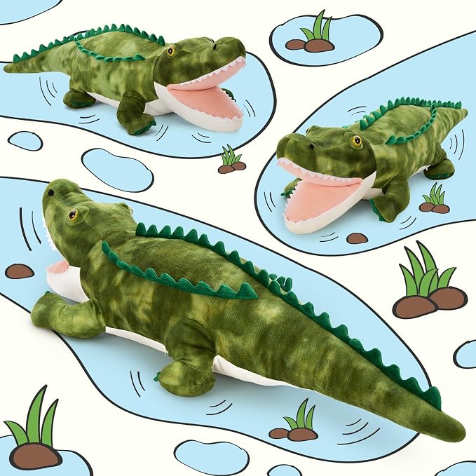 MorisMos Giant Alligator Stuffed Animal Body Pillow 4ft, 51.2" Extra Large Stuffed Alligator Toy for Kid Adult, Big Crocodile Plush Pillow, Realistic Crocodile Toy Gift for Christmas Birthday Decor