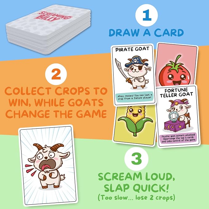 Screaming Billy Goat Family Card Game for Kids, Teens & Adults | Quick & Easy Game Night Fun | Set Collection Card Game with Surprise Twists and Slap Moments | Ages 7+ | 2-4 Players | 10-15 Min