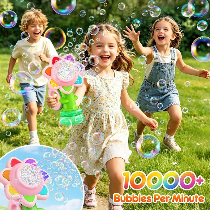 Yunaking Bubble Machine Wands Kids Toys: USB-C Rechargeable Bubbles Gun Maker Outdoor Toys LED Light Easter Basket Stuffers Birthday Valentines Gift for 3 4 5 6 7 8 Girl Toddlers Kids Party Wedding