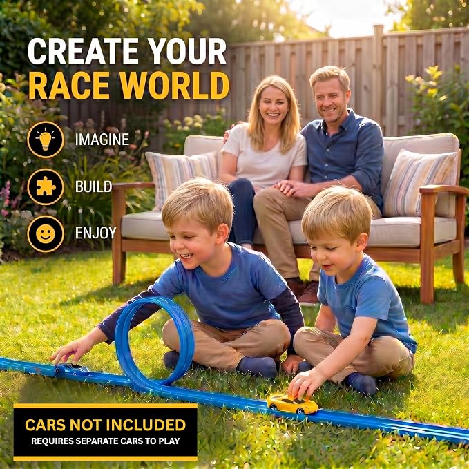 Flexible Race Track for Kids – 4.5M Bendable Dual Lane System, Portable Car Track with Suction Base, Foldable Roll-Up Design for Interactive Play Ages 4–9 (No Cars Included)