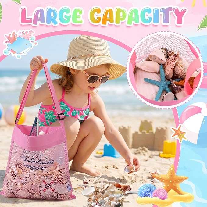 Frienda 15 Pack Mesh Beach Tote Bag, Seashell Bags, Bag Toys Organizer for Holding Beach Children' Toys Market Picnic (9.45 x 9.84 Inch,5 Colors)