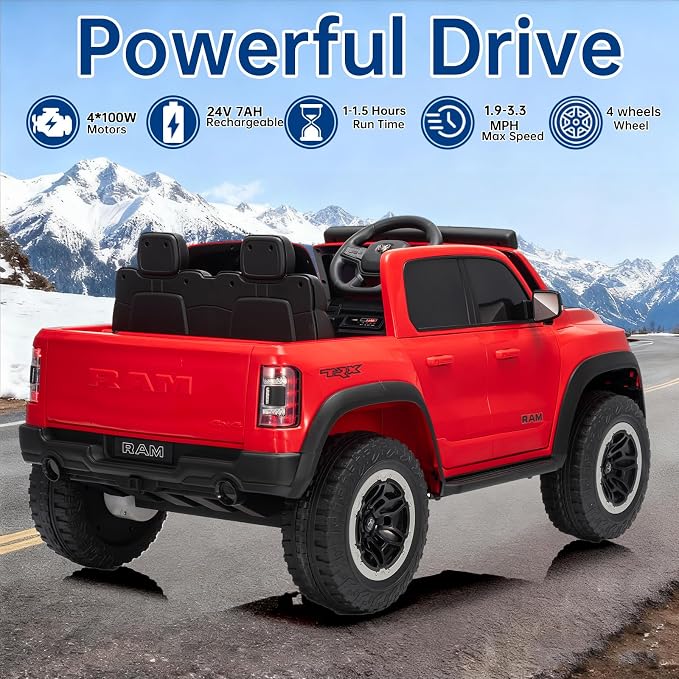 FINITO 4WD Kids 24V 4x4 Kids Ride On 2 Seater Police Truck, Remote Control Ride On Toy Car, Kids' Electric Ride On Truck, Kids' Side by Side Truck for Children Ages 3+, Powered Cars for Kids