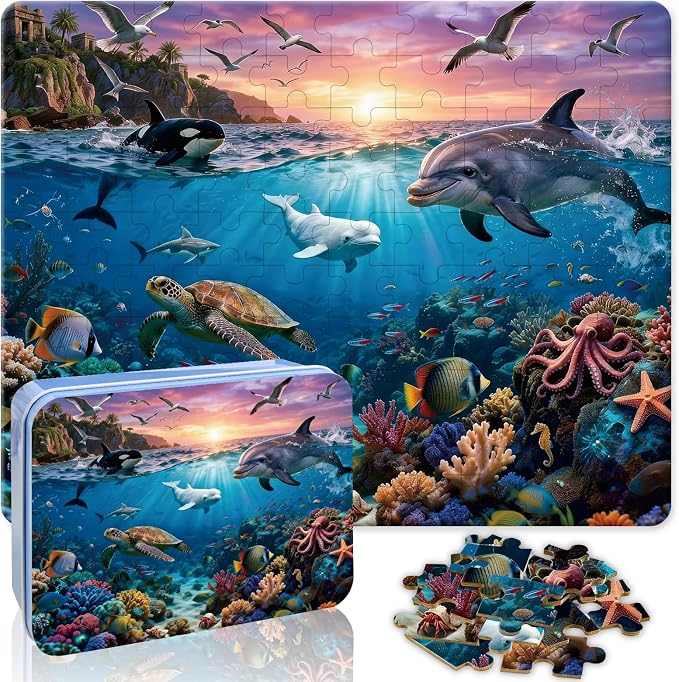 100 Pieces Puzzles for Kids Ages 4-8, Ocean World Educational Kids 100 Piece Puzzle, Children Jigsaw Puzzles Kids Puzzles, Educational Learning Puzzle Toys for Girls and Boys