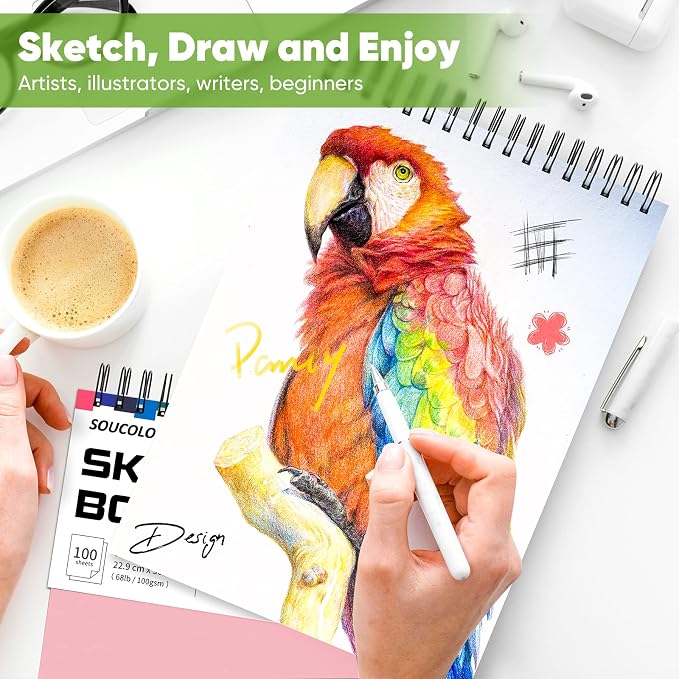 Sketch Book for Girls, 9" x 12" Sketchbook, 2 Pack 200 Sheets Spiral Bound Notebook, Acid Free Art Supply Set - Sketching & Drawing Art Stuff for Teen Girls,Granddaughter,Mother