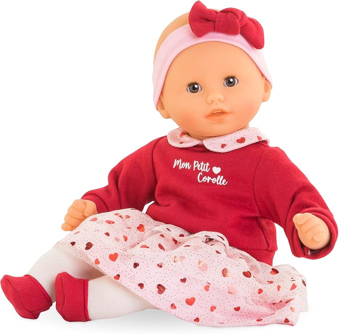 Corolle Margaux Petals - 12" Soft Boy Baby Doll with Vanilla Scent, Pink and Red Hearts Outfit & Sleeping Eyes for Girls Ages 18 Months+, Cute Reborn Realistic Baby Dolls for 2 Year Old Girls