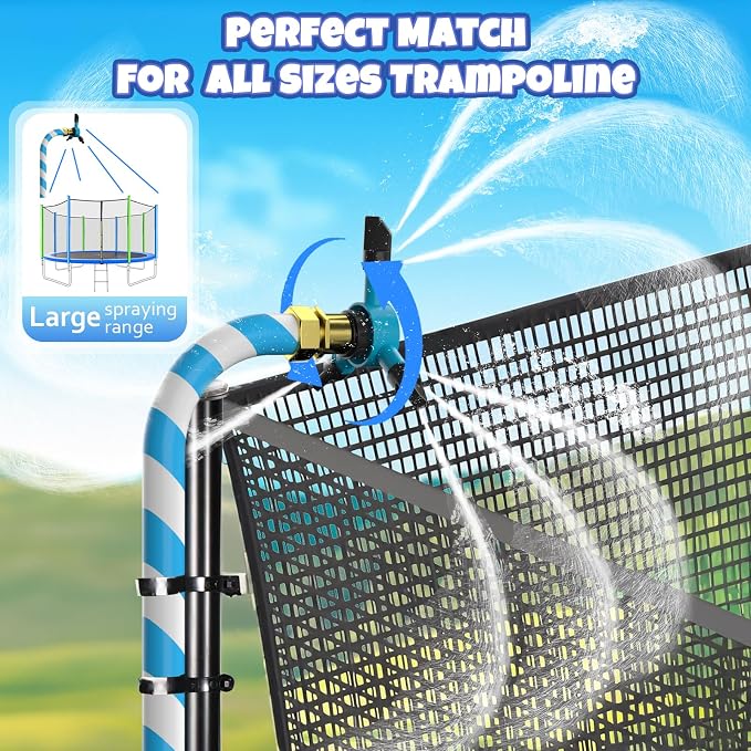 Universal Trampoline Sprinkler, Net Friendly Trampoline Accessories, 360 Rotating Water Sprinkler of Trampolines, Outdoor Backyard Water Park Fun Summer Toys for Kids