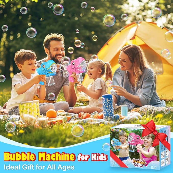 Yunaking Toys for Boys Girls Ages 4-8 - 2 Pack Bubble Machine Gun Rechargeable Dinosaur Toy Gift for 4 5 6 7 8 Boy Girl Kids Toddlers Outdoor Toys 4-6 Easter Basket Stuffers Christmas Valentines Gift