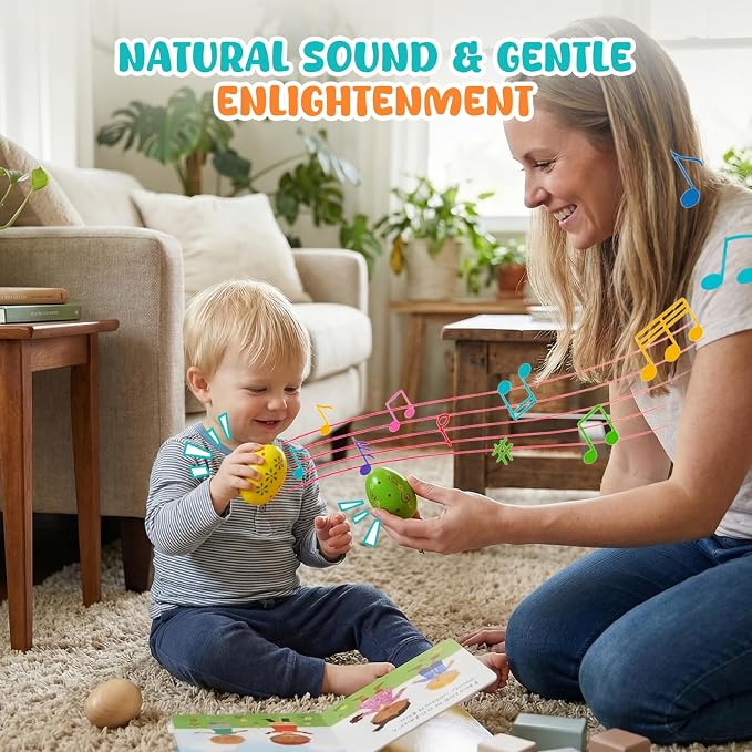 SallyFashion 6PCS Egg Shakers Musical Instruments for Babies, Wooden Maracas for Kids Hand Percussion Musical Eggs Easter Basket Stuffers Party Favors