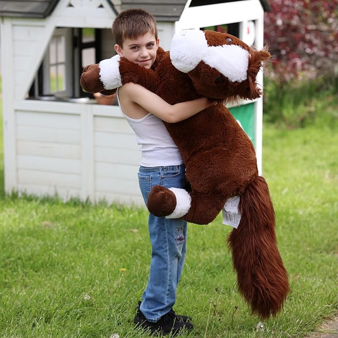 Tezituor 47 Inch Giant Horse Stuffed Animal, 4ft Large Chocolate Brown Pony Plush Toy, Realistic Farm Horse Plush Body Pillow Decor Birthday for Kids Girls Boys Horse Lovers