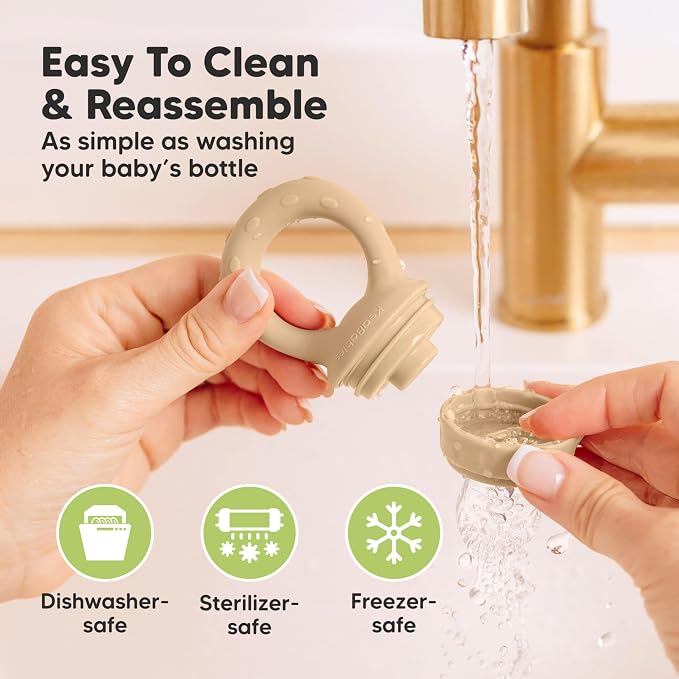 KeaBabies Baby Fruit Feeder 2pk - Silicone Baby Food Feeder for Babies 6-12 Months, Breast Milk Popsicle Teether, Weaning, Pacifier, Freeze Frozen Solid Food, Infant Feeding Essential (Terracotta)