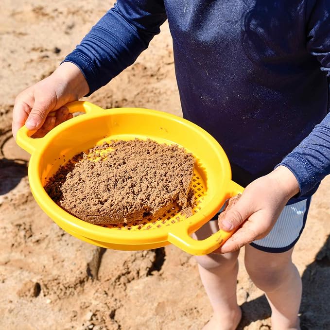 Spielstabil Large Sand Toys Bundle for Kids - Heavy Duty Sandbox Toys with Large Pail, Sieve, and 2 Scoops, Kids Summer Toys for Beach, Colors Vary, Ages 2.5 and Up