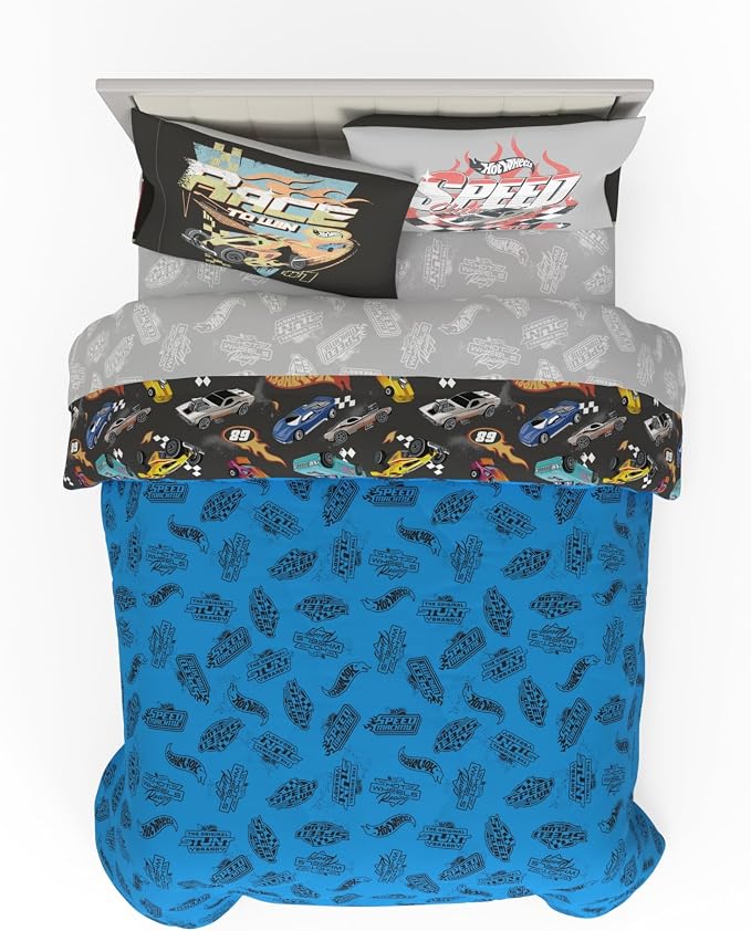 Hot Wheels Kids Bedding Super Soft Comforter and Sheet Set with Sham, 7 Piece Queen Size, (Officially Licensed Product) By Franco