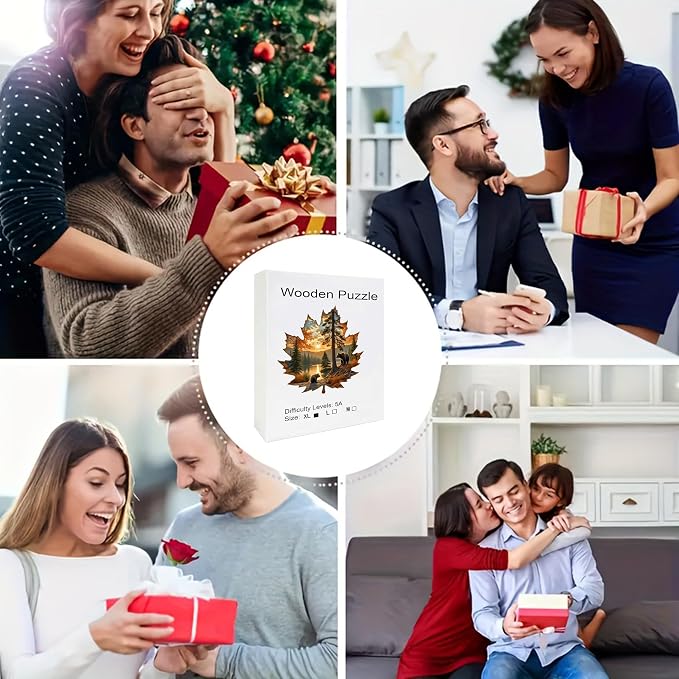 Wooden Puzzles, 205 Pieces Maple Leaf Jigsaw Puzzles, Unique Shaped Wooden Puzzle for Adults and Kids, Family Game (Maple Leaf, Royal)
