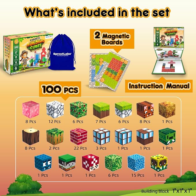 Magnetic Blocks, Magnetic Building Blocks for Kids, Building Blocks for Girls and Boys, Building Toys, Toddler Toys, Building Game Sensory Kids Ages 4 5 6 7 8 9, 100 Pcs