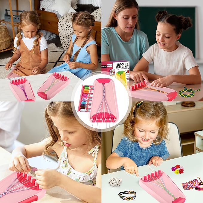 Rdfmy Friendship Bracelet Making Kit for Girls — DIY String Bracelet Maker with Letter Beads, Arts and Crafts Jewelry Kit for Kids Ages 6-12, Birthday Summer Camp Gifts for Teens Pink with Red