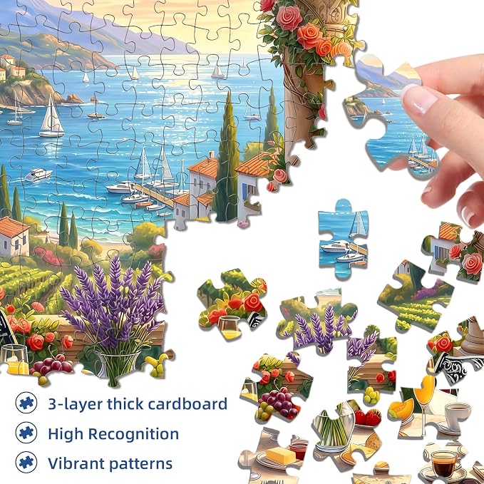 Mediterranean Morning Puzzles for Adults 1000 Pieces,Challenging Jigsaw Puzzles for Adults,Difficult Impossible Puzzle for Family Game Night,Recycled Paper Jigsaw Puzzle,Gifts for Boys Girls
