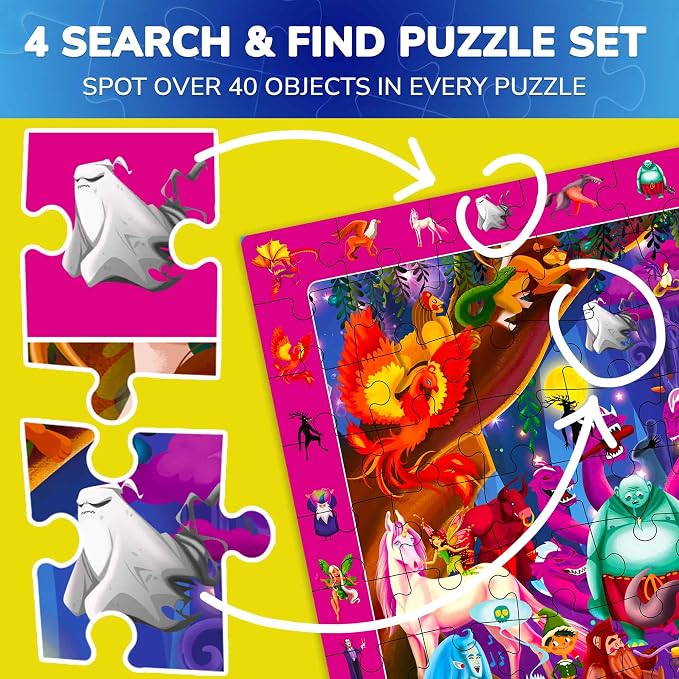 QUOKKA 100 Piece Puzzles for Kids Ages 4-6 - 4 Jigsaw Puzzles for Kids Ages 6-8 - Search and Find Observational Nocturnal Life for Childrens 5-8 - Learning Educational Toys for Boys and Girls 8-10